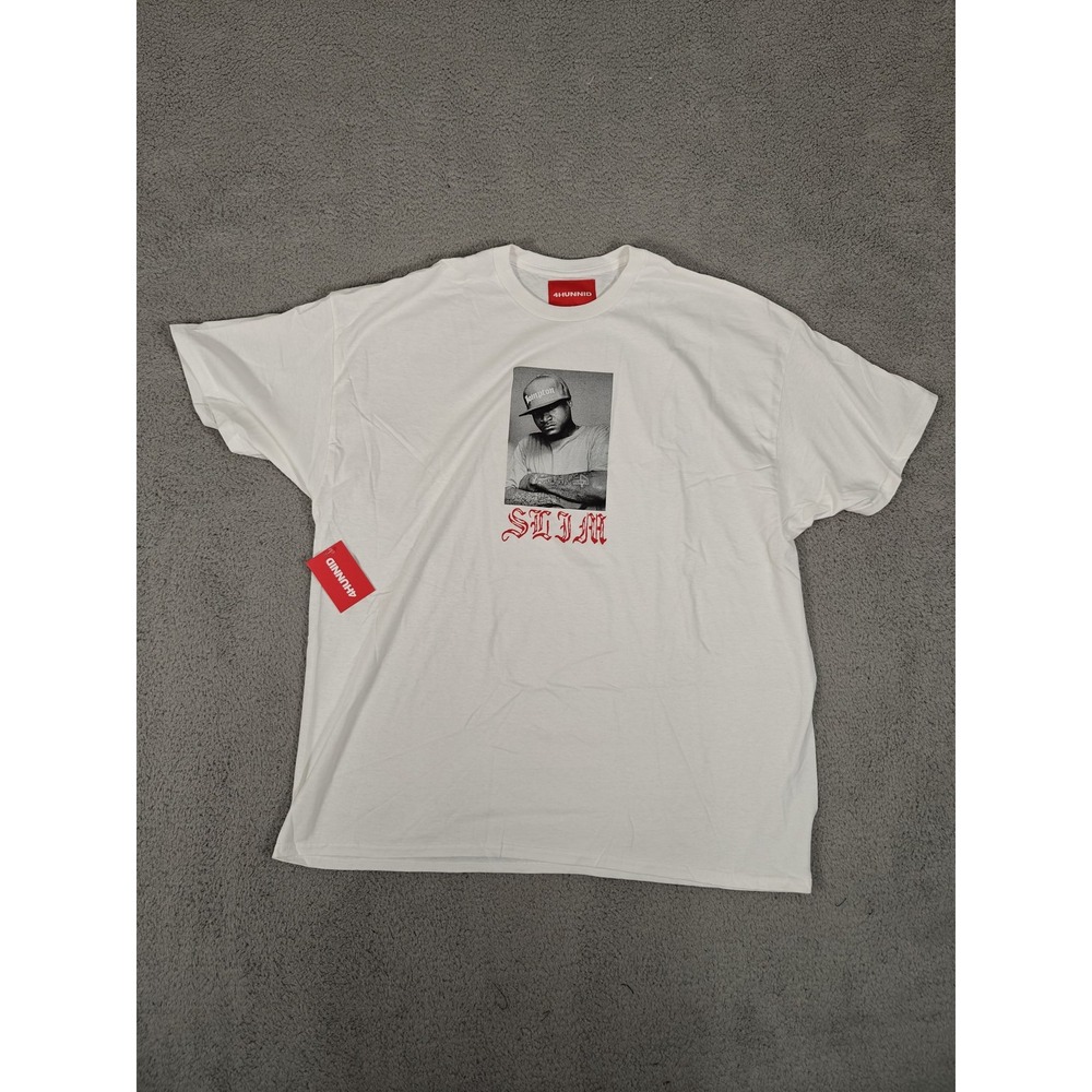 4Hunnid Slim 400 Shirt Mens 2XL White Rap Graphic Tee T-Shirt Hip Hop Streetwear